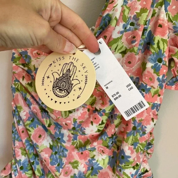 Urban Outfitters Kiss the Sky Floral One Shoulder Mini Dress Size Medium NWT - Picture 6 of 6